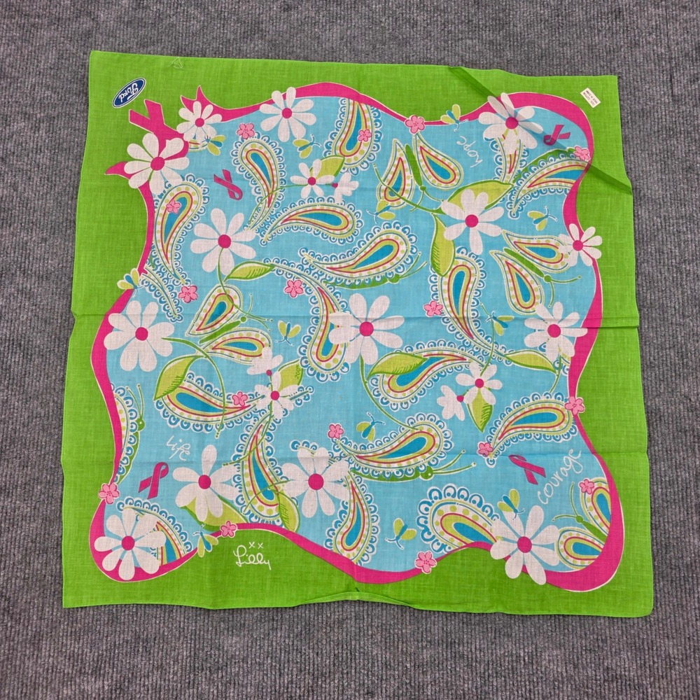 Lilly Pulitzer Ford Warriors in Pink Cotton Scarf Paisley Floral Green Blue Pink